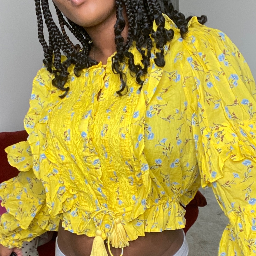 Happy Nature Yellow Ruffle Crop Top